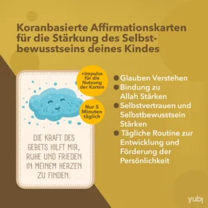 Eine Grafik präsentiert koranbasierte Affirmationskarten zur Stärkung des Selbstbewusstseins eines Kindes mit einer Affirmation 
